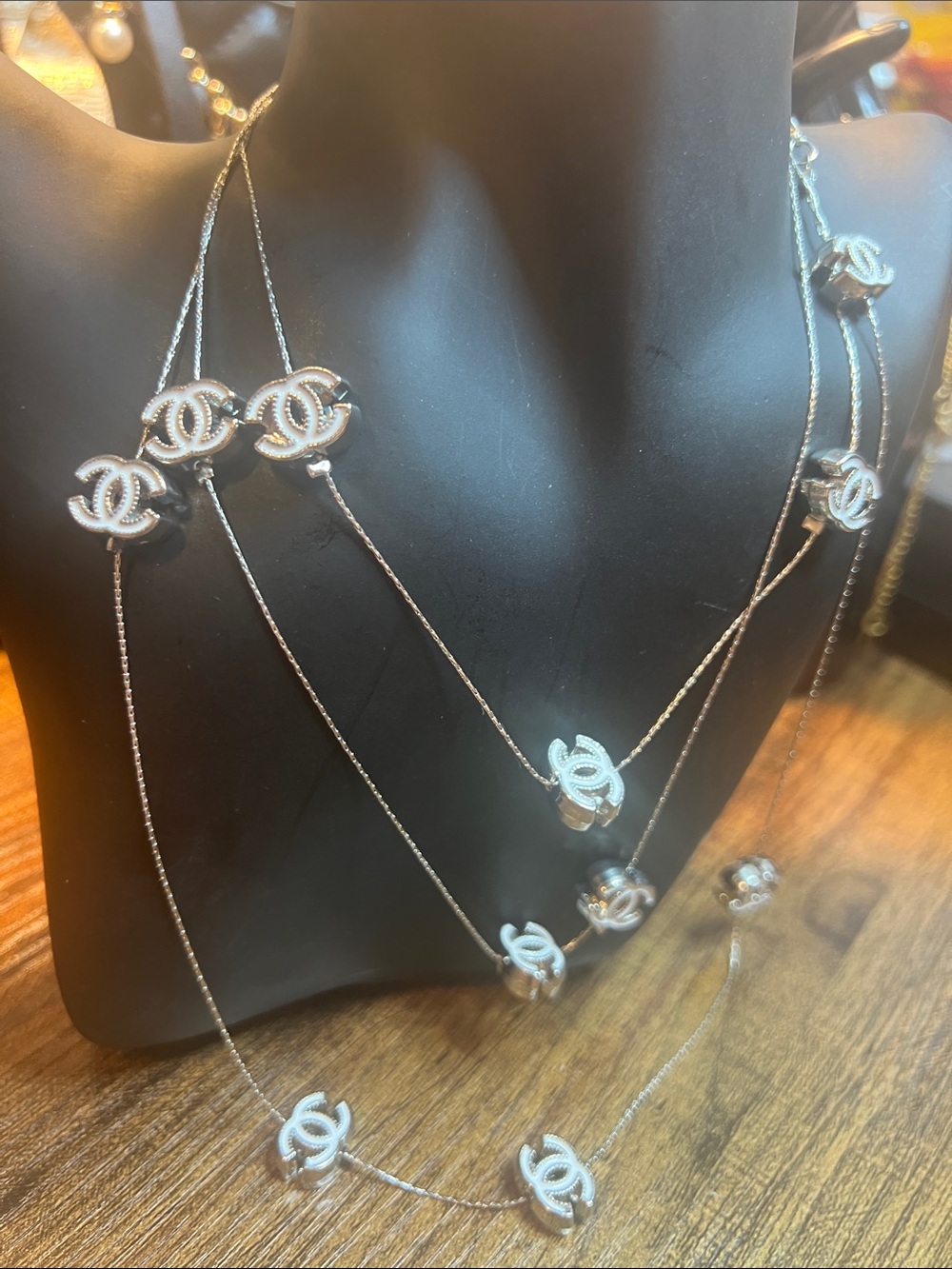 Silver Multi-Charm C Logo Layered Necklace - Picture 3 of 6